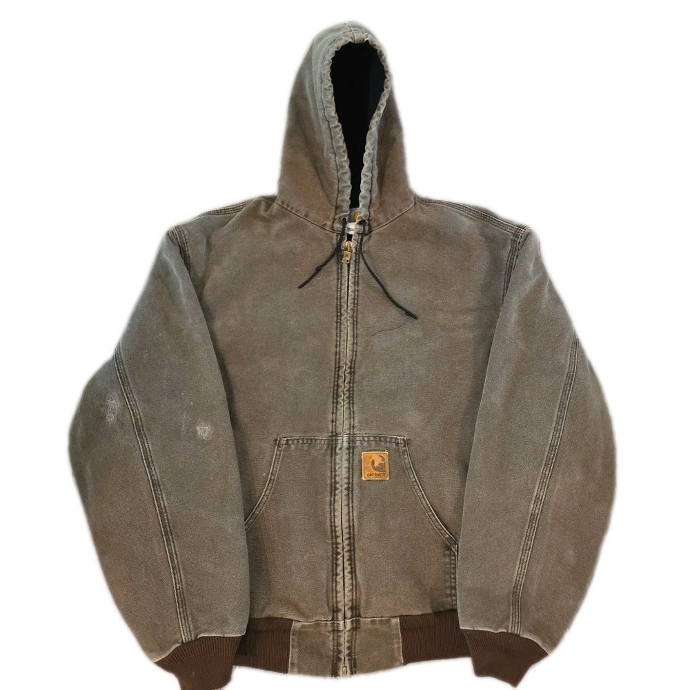 Vintage Y2K Carhartt J68 CHT Brown Hooded‎ Work Wear Jacket XL